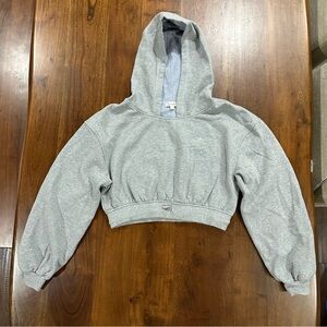 For Love & Lemons Josie Cropped Hoodie Size Large Grey Embroidered Sweatshirt